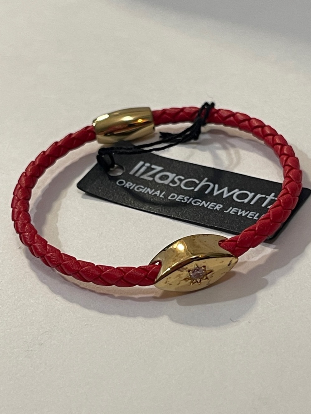 Liza Schwartz Red Braided Leather and Gold Bracelet Women’s NWT